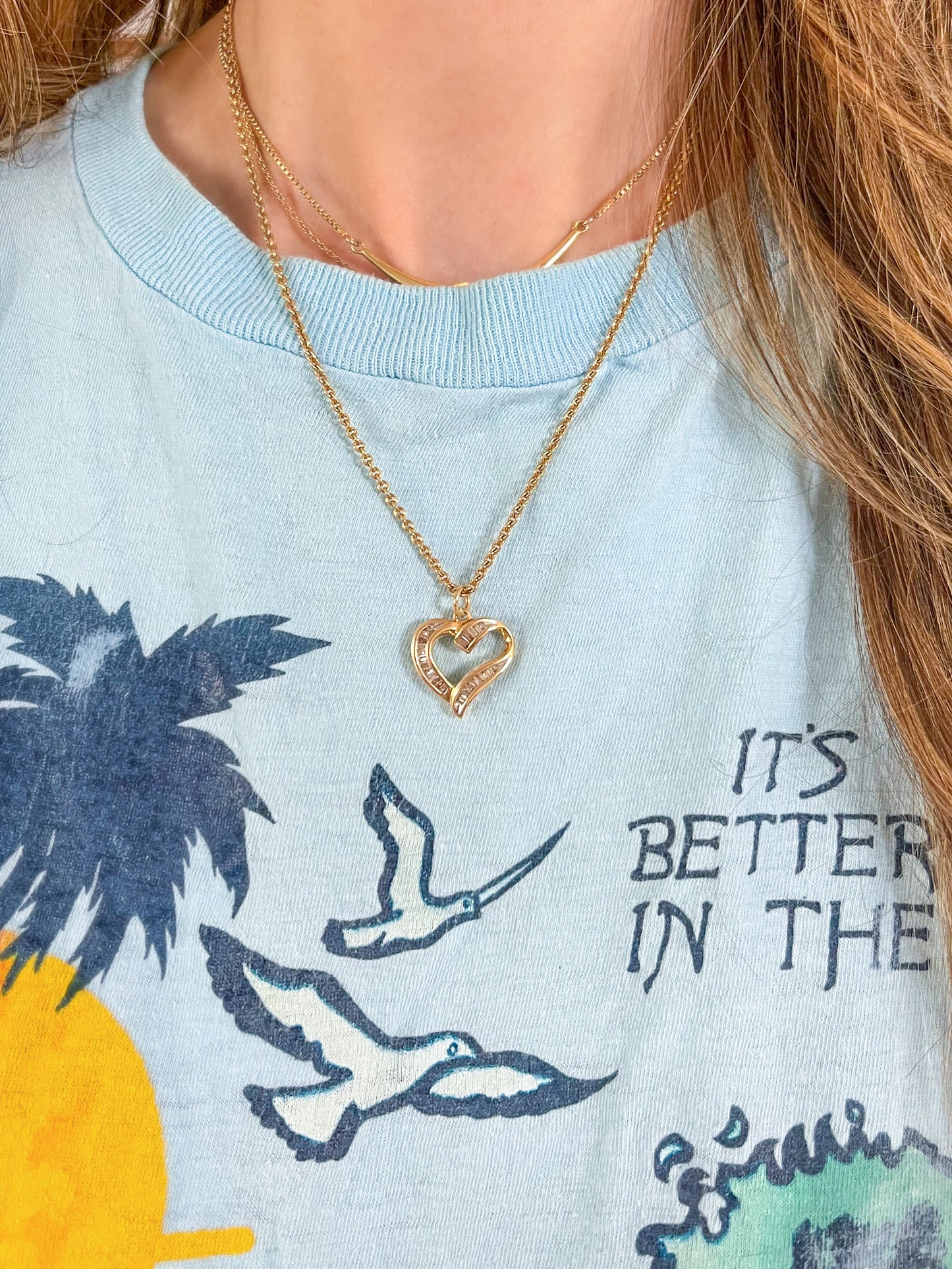 Vintage Natural Baguette Diamond 14k Yellow Gold Heart Charm