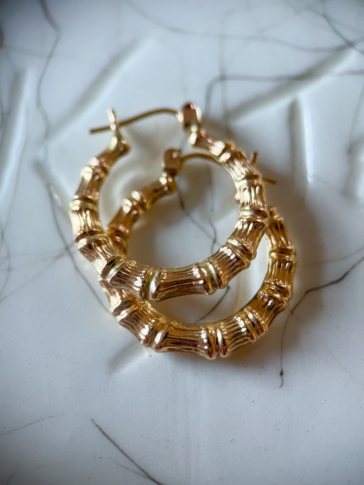Bamboo 10k Yellow Gold Hoop Earrings