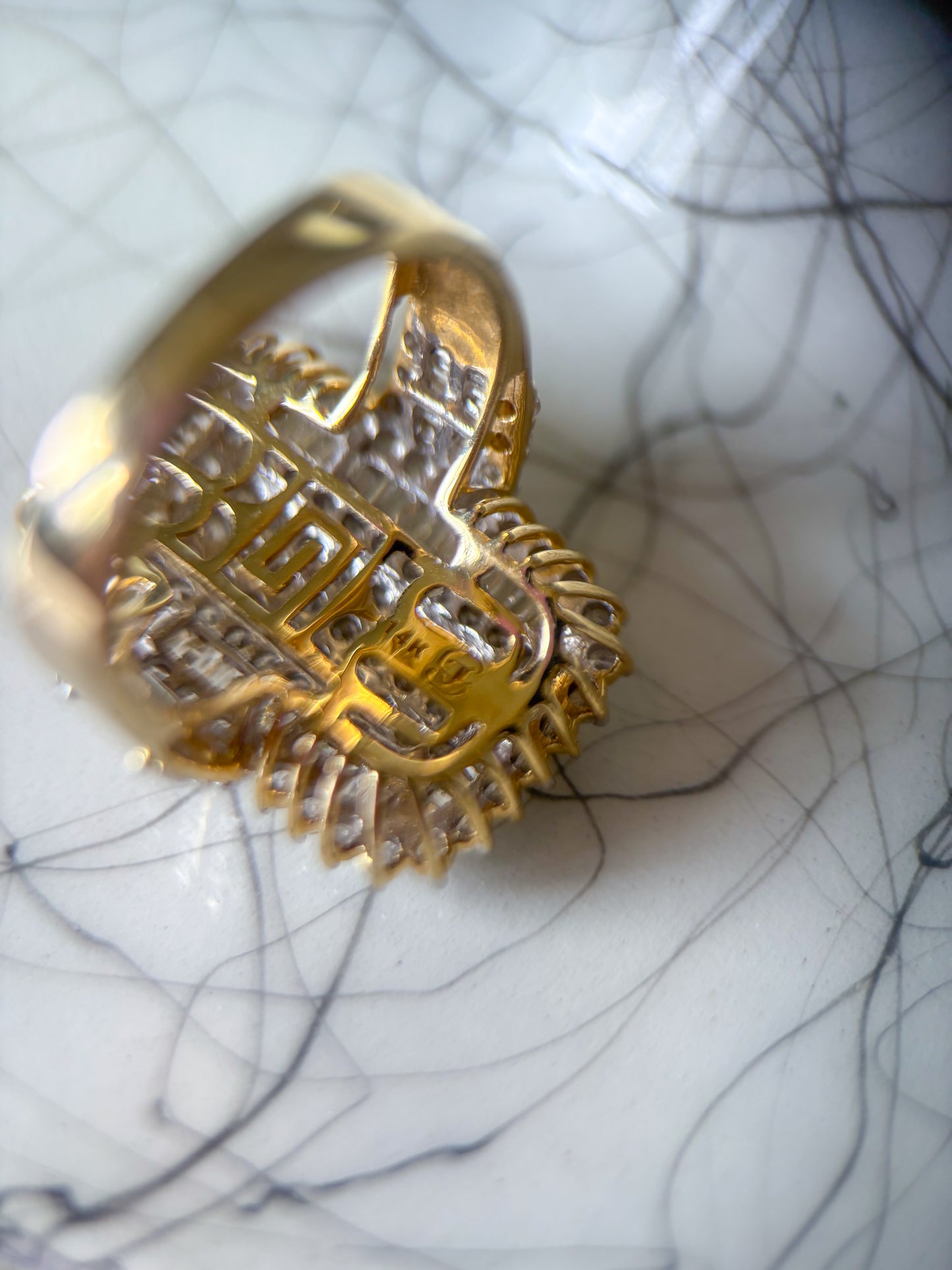 Vintage Natural Diamond 14k Yellow Gold Statement Ring