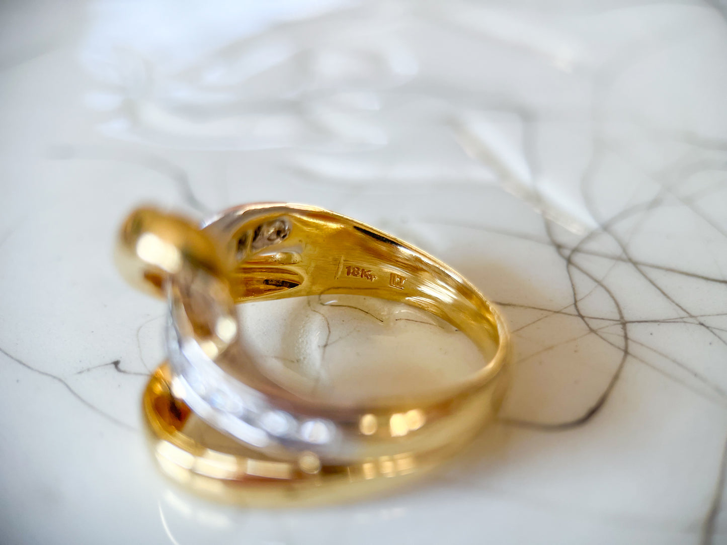 Vintage Natural Diamond Two Toned 18k White and Yellow Gold Ring