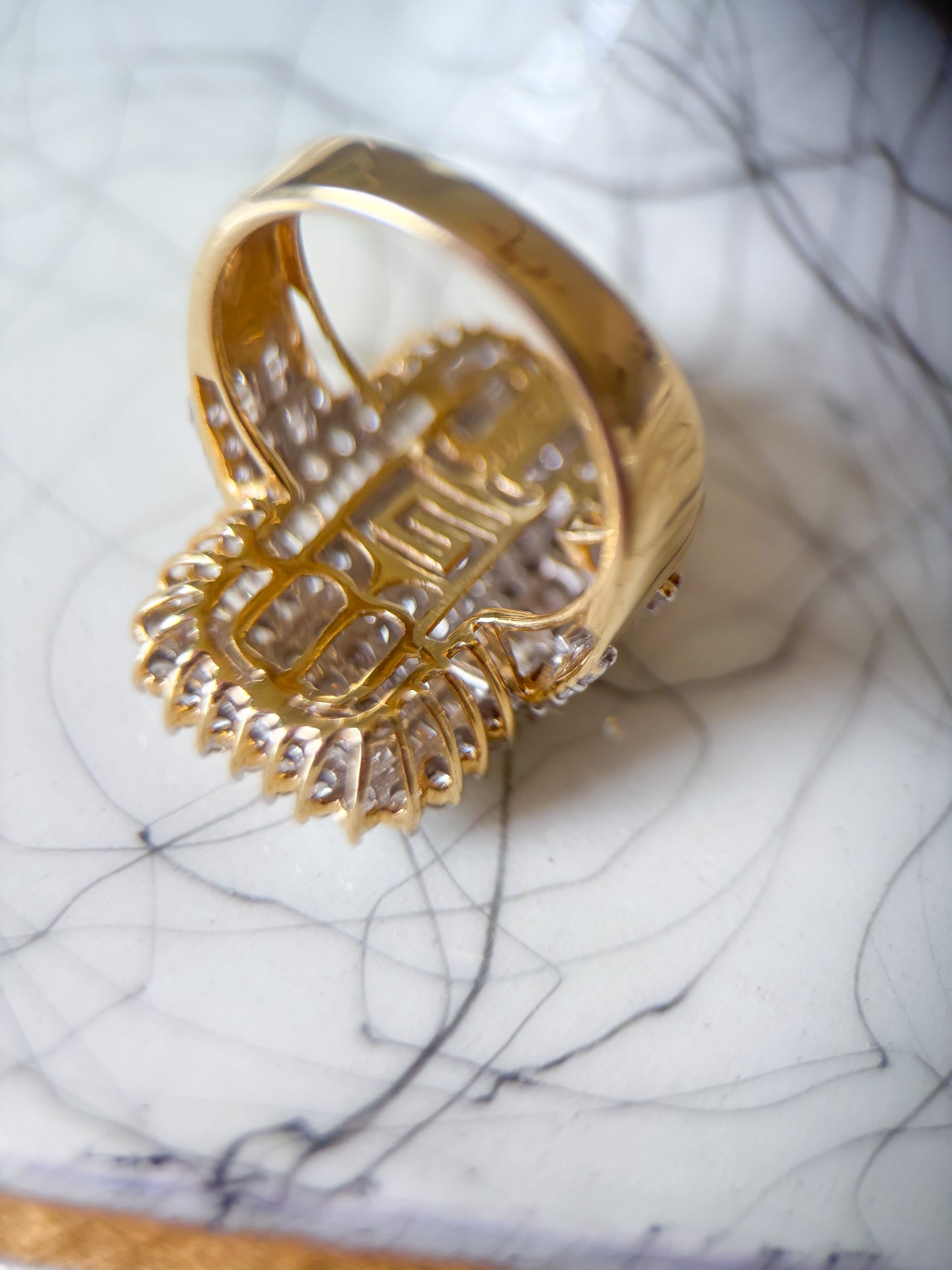Vintage Natural Diamond 14k Yellow Gold Statement Ring
