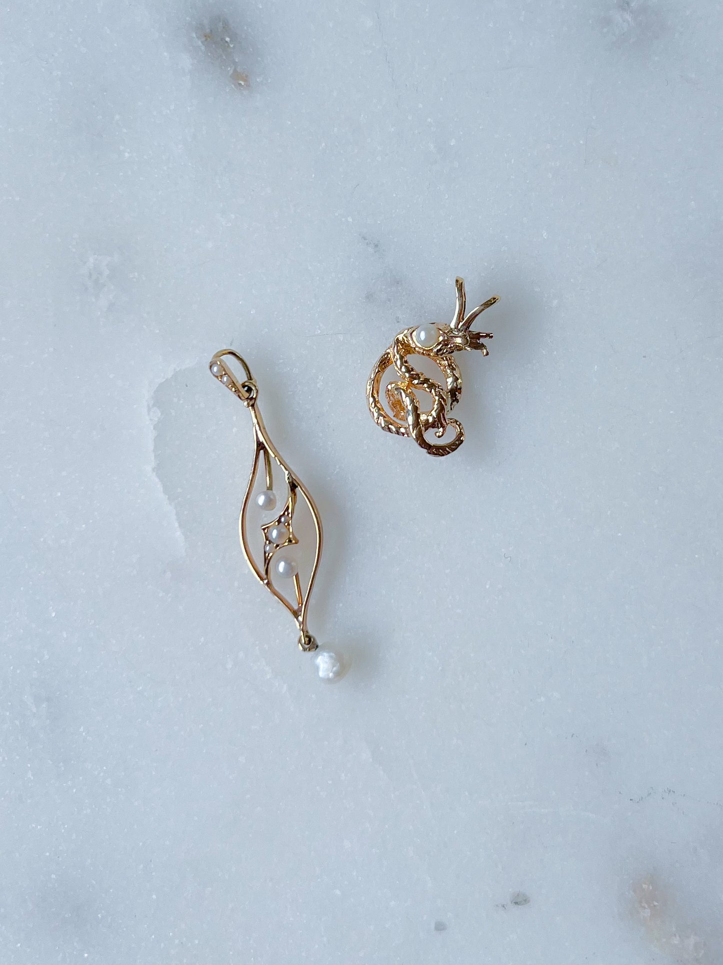 Vintage Art Nouveau Pearl 15k Yellow Gold Pendant