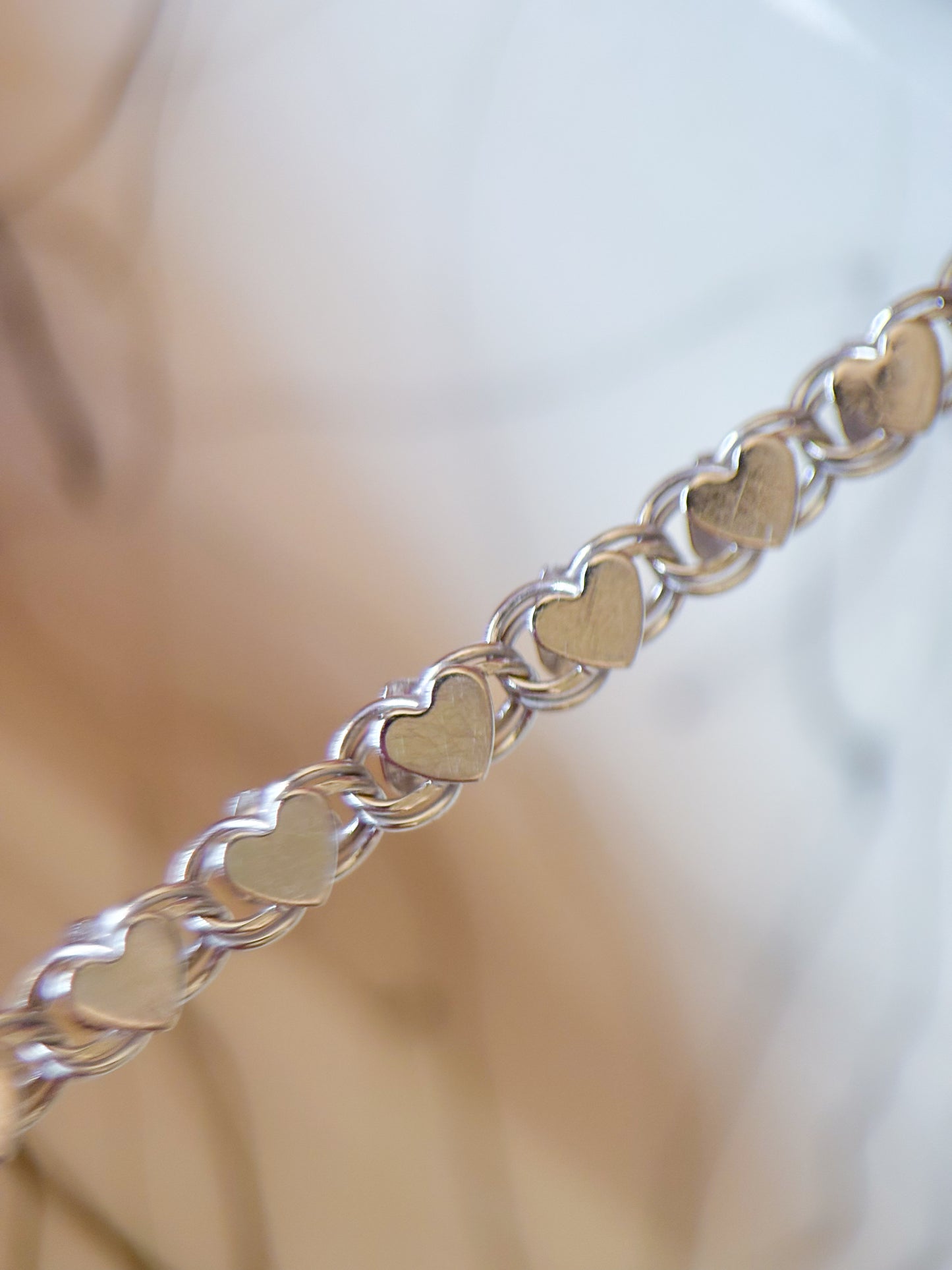 Vintage Heart Chain ID 14k White Gold Bracelet