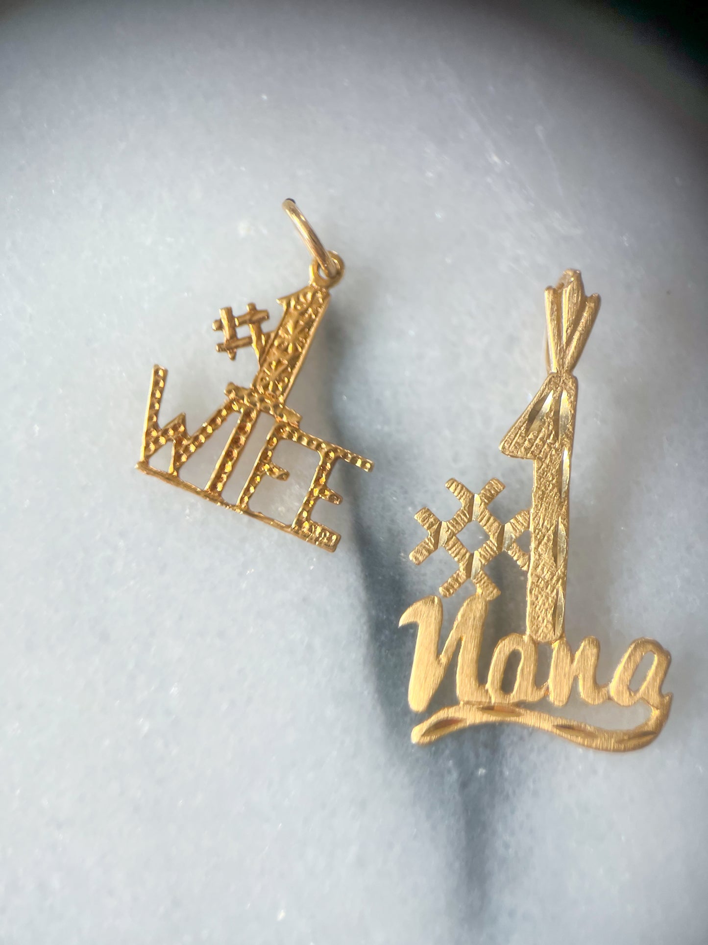Various Vintage Charms "#1 Wife", "#1 Nana" 14k Yellow Gold Charms
