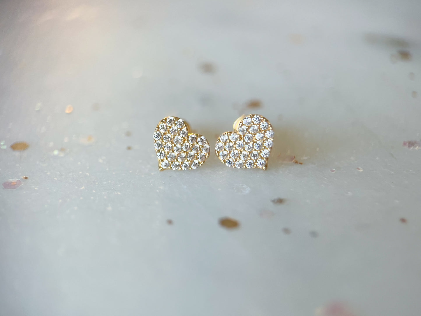 Mini 14k Yellow Gold Hearts with CZ Stud Earrings