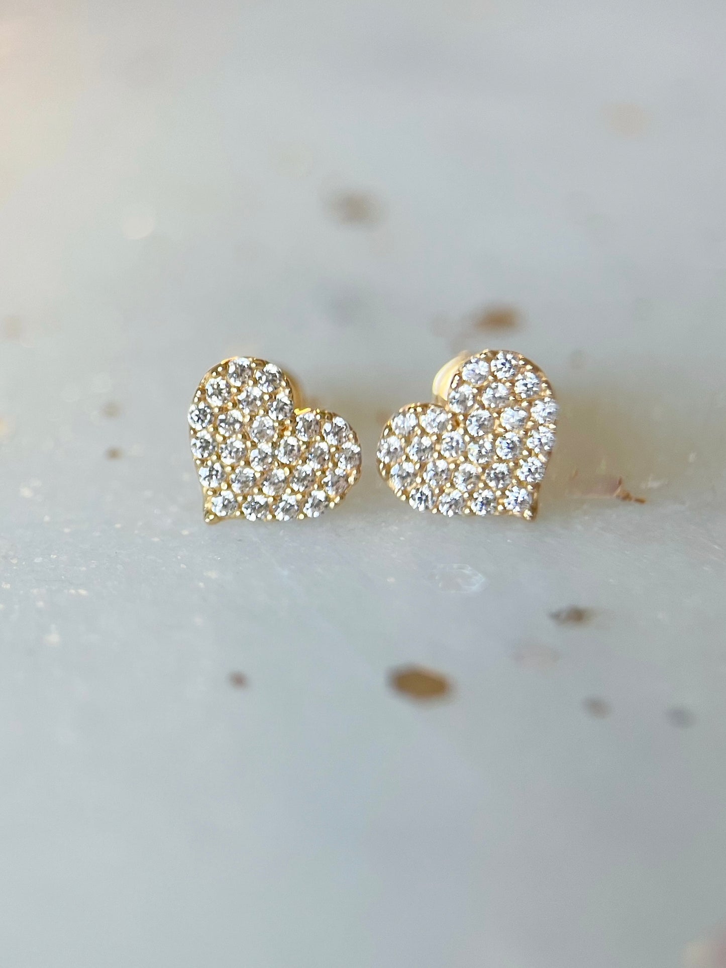 Mini 14k Yellow Gold Hearts with CZ Stud Earrings