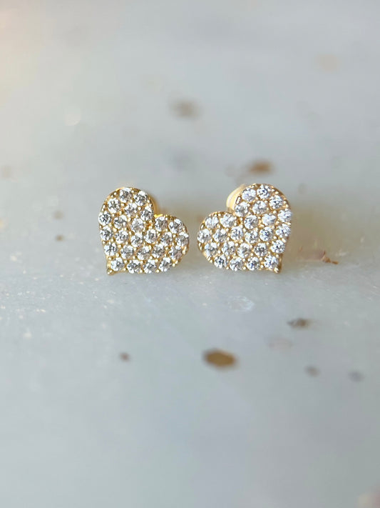 Mini 14k Yellow Gold Hearts with CZ Stud Earrings