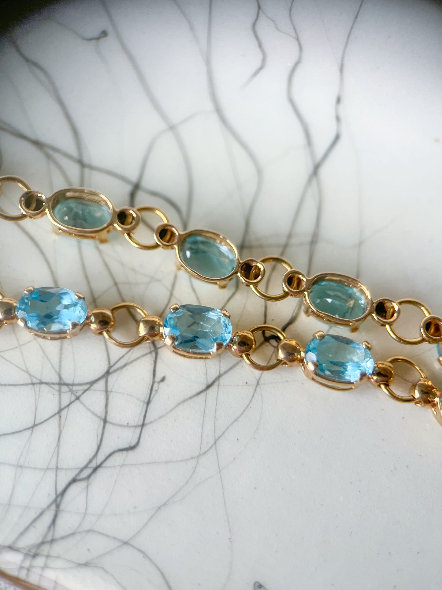 Vintage Aquamarine 10k Yellow Gold 7 Inch Bracelet