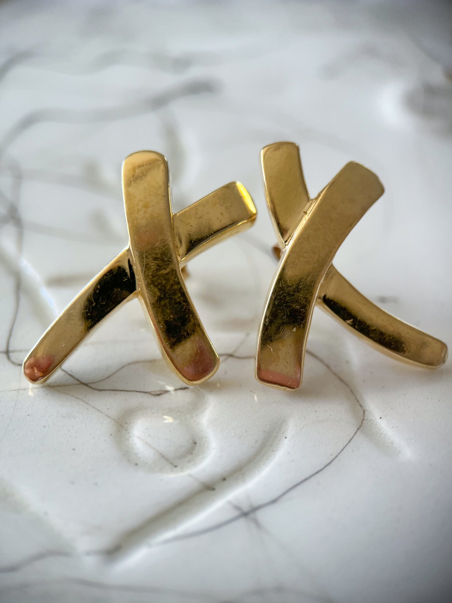Vintage X Shaped 14k Yellow Gold Stud Earrings