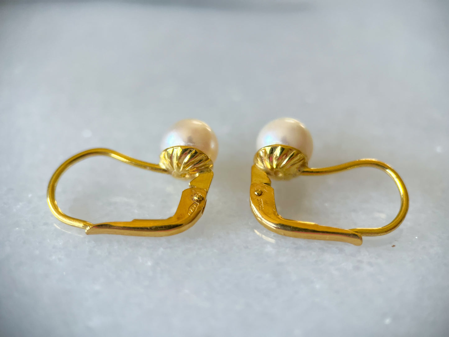 Vintage Pearl 18k Yellow Gold Drop Earrings