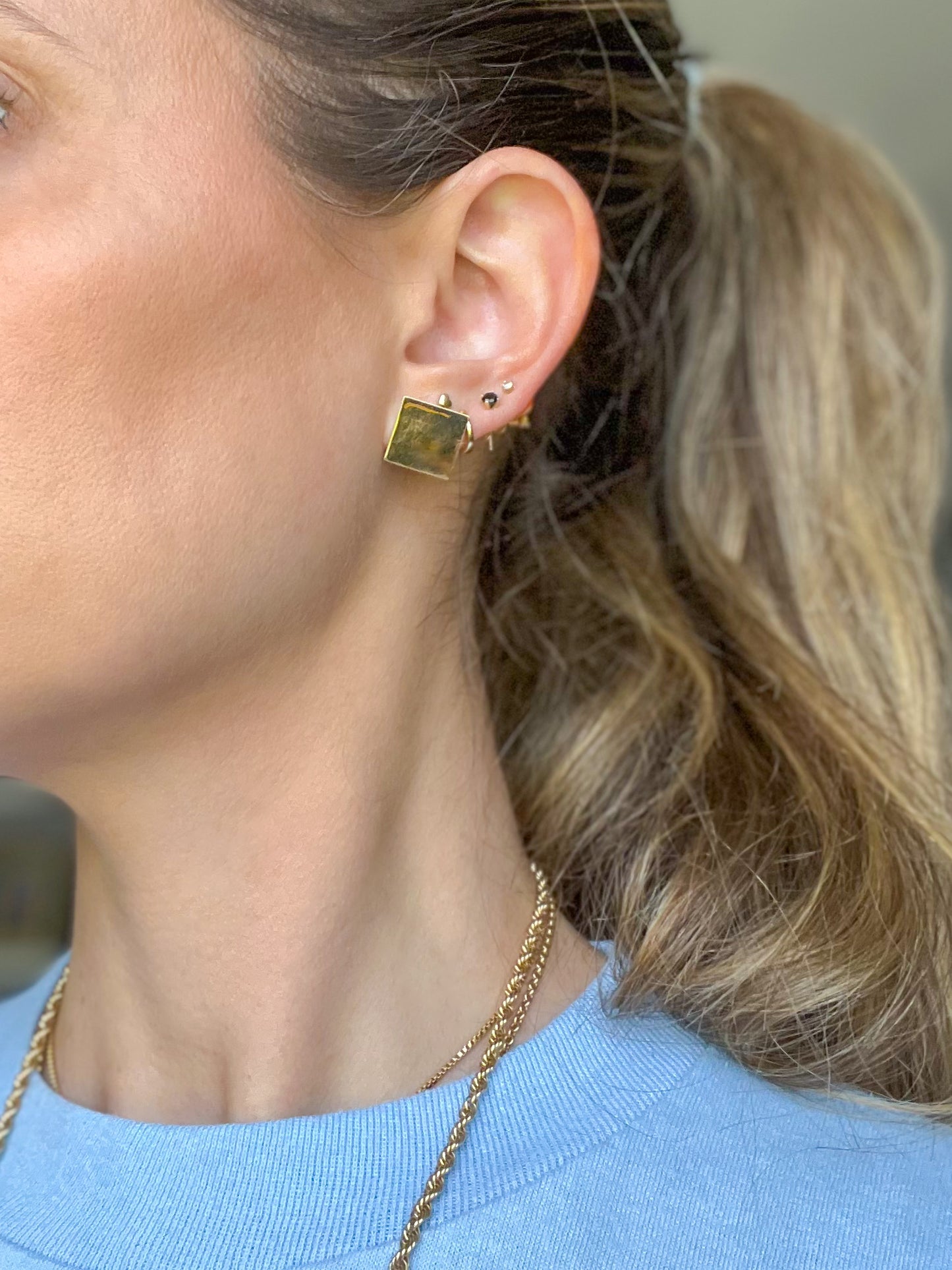 Vintage Flat Square 14k Yellow Gold Stud Earrings