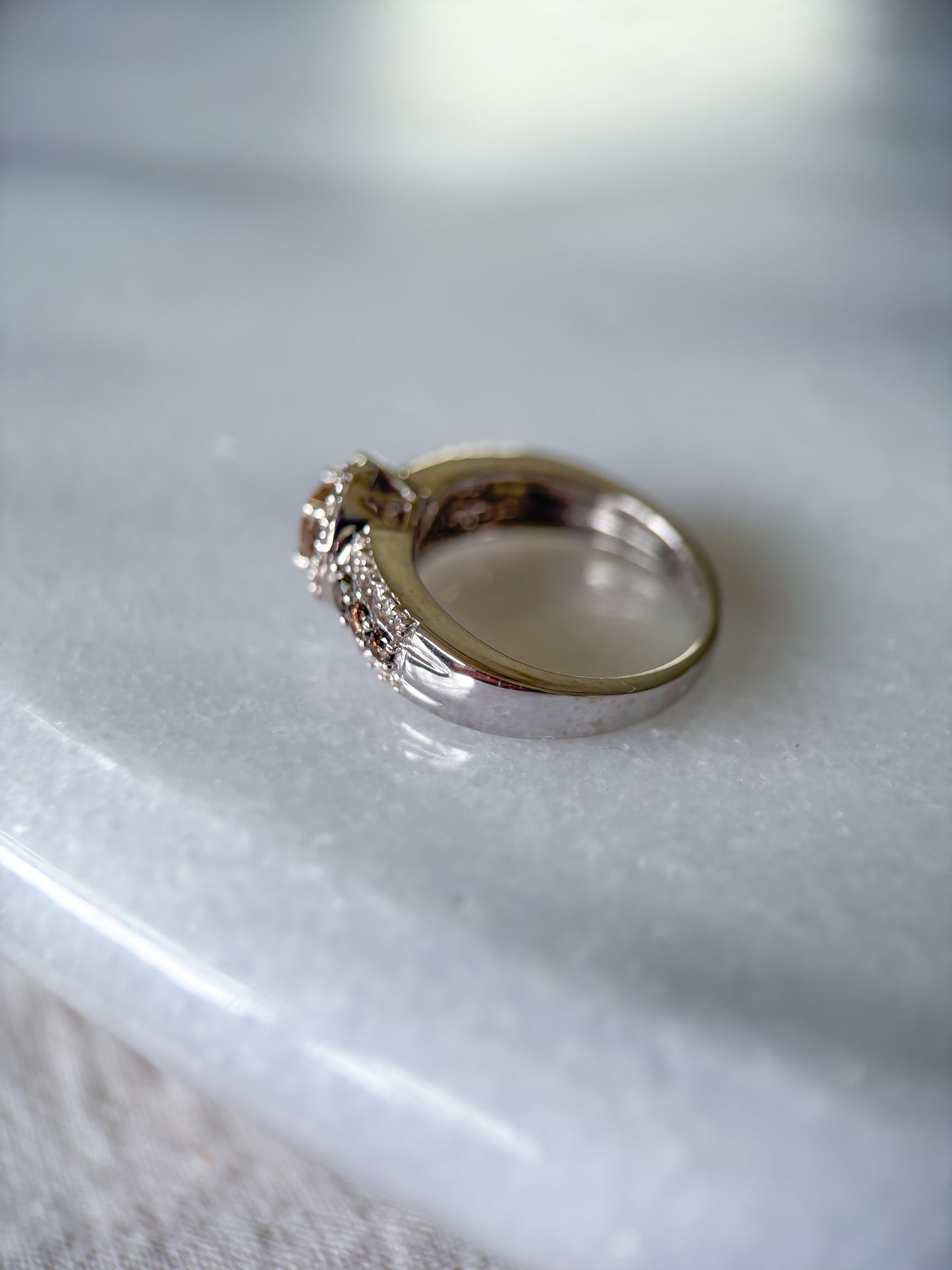 Vintage Natural White and Chocolate Diamonds 14k White Gold Ring