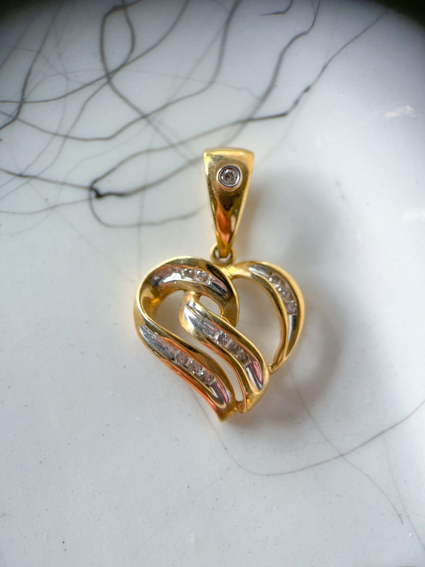 Vintage Natural Diamond Hearts 14k Yellow Gold Charms