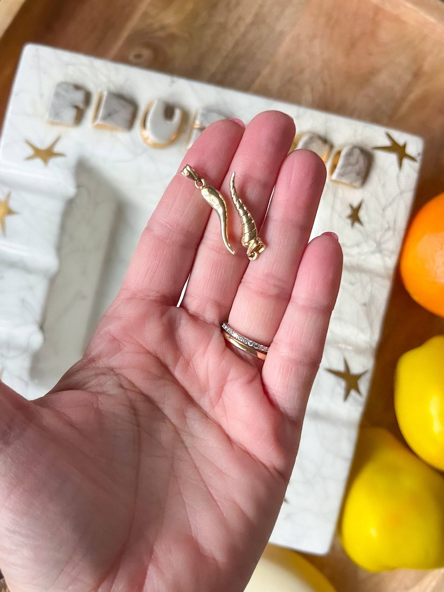 Vintage Italian Horns 14k Yellow Gold Charms