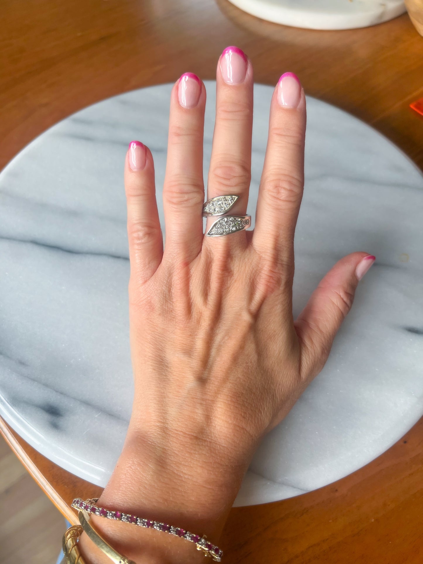 Vintage Natural Diamond 14k White Gold Statement Ring, circa 1970s