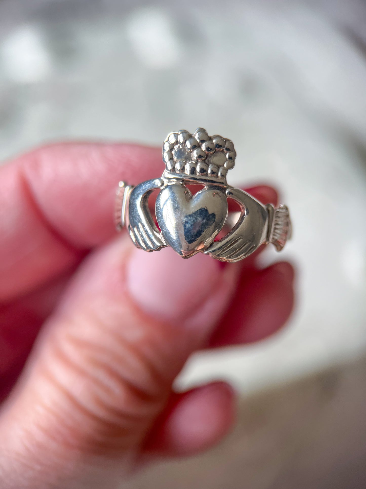 Vintage Sterling Silver Claddagh Irish Heart Ring, circa 1990s