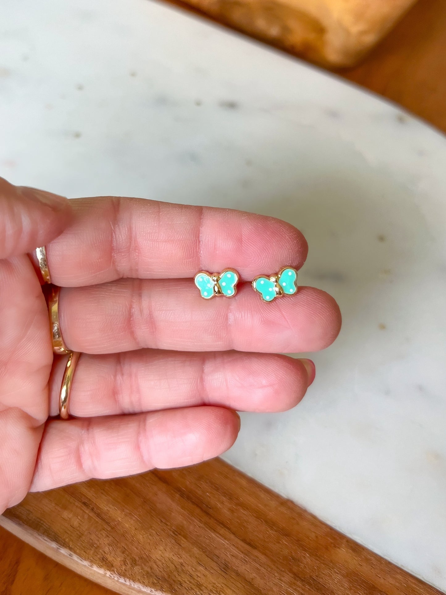 Mini 14k Yellow Gold Turquoise Butterfly Stud Earrings