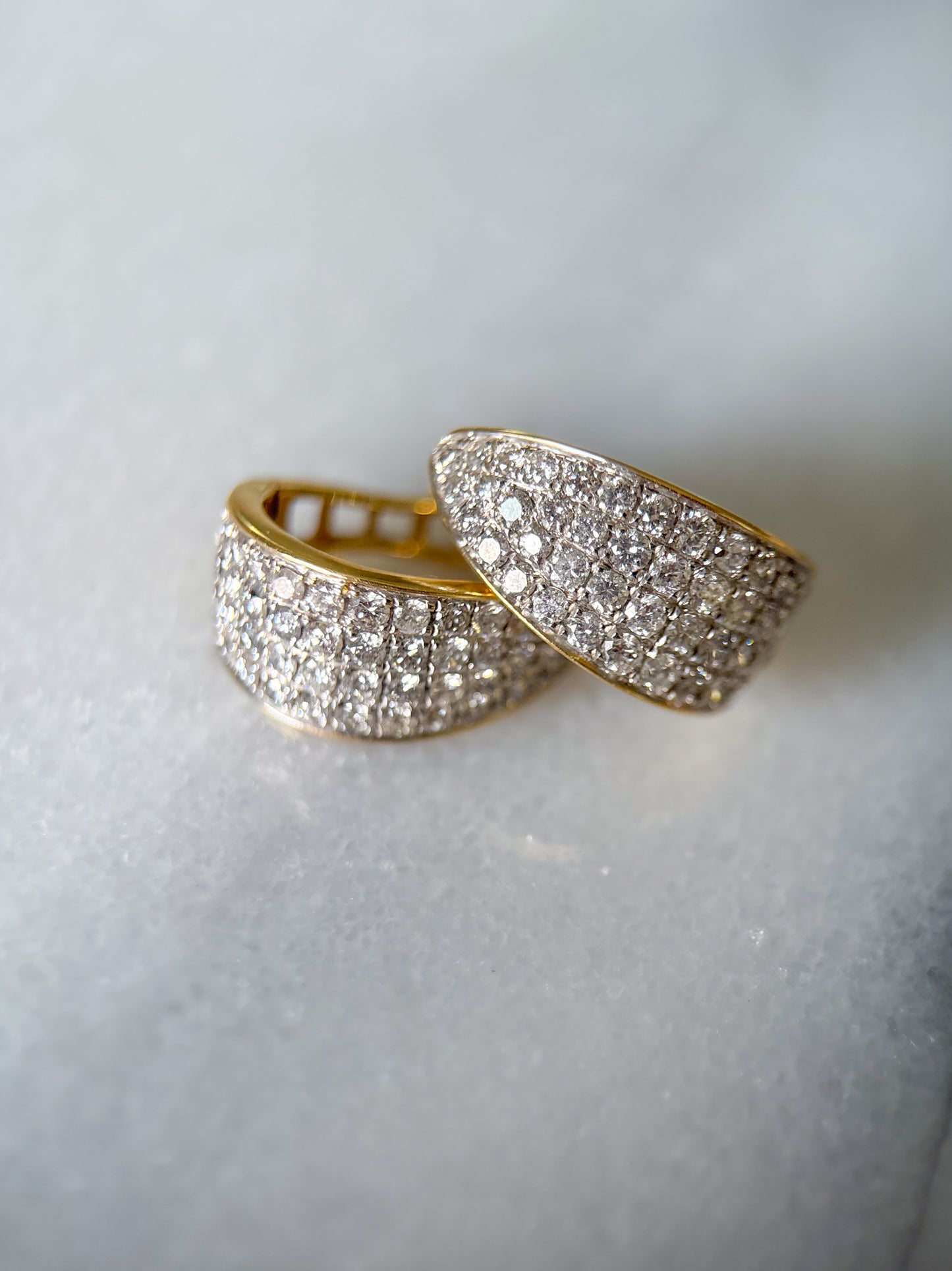 Natural Diamond Oval Hoop 14k Yellow Gold Earrings