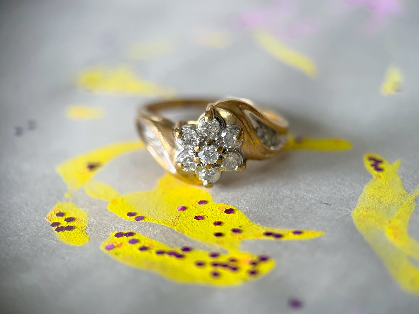 Vintage Natural Diamond Flower 10k Yellow Gold Ring