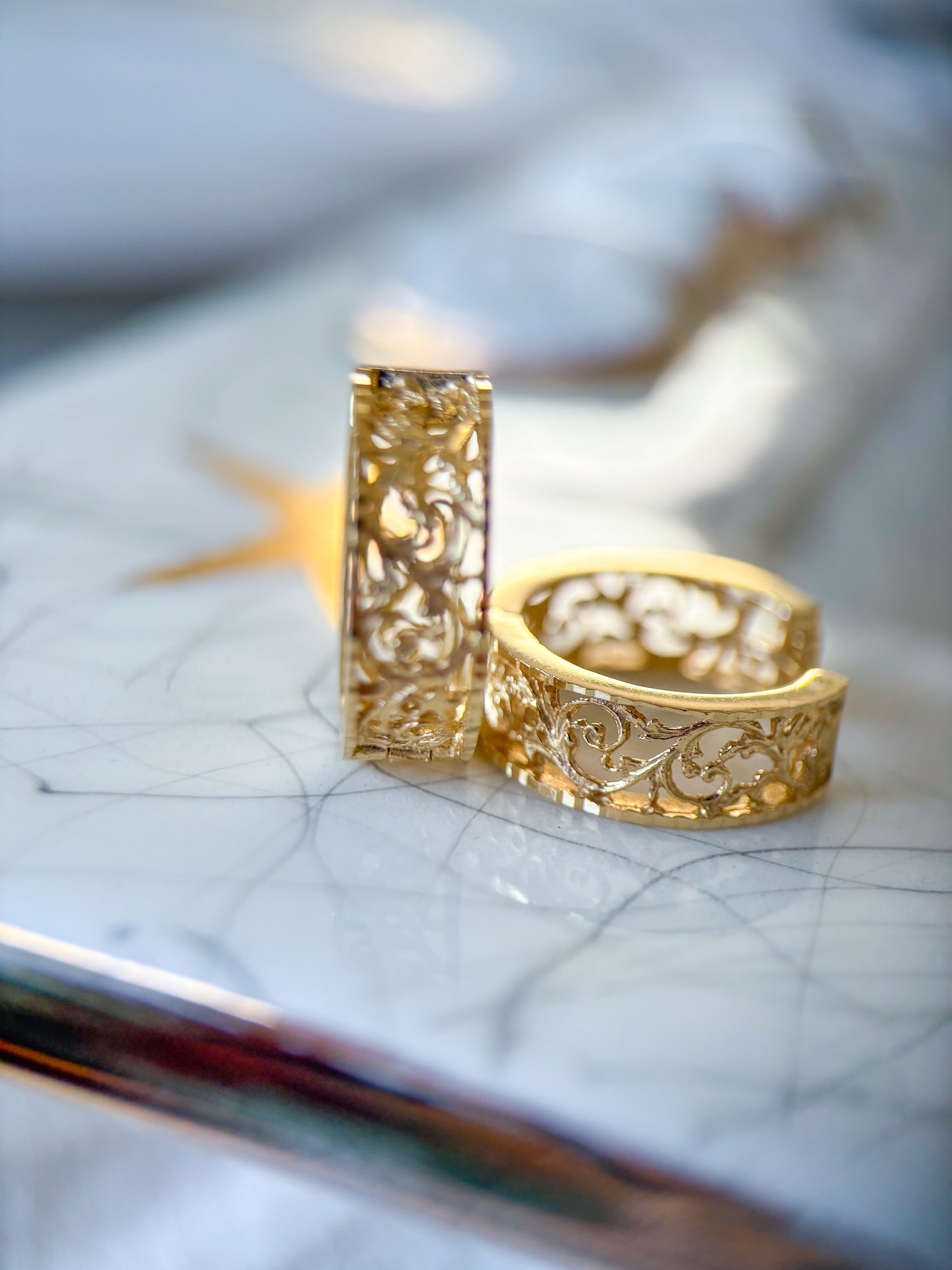 Vintage Filigree Huggies 14k Yellow Gold Earrings