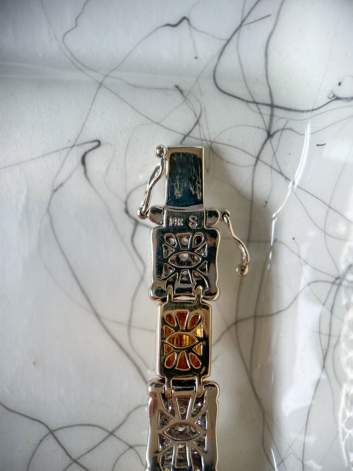 Vintage Natural Diamond 14k White Gold and Yellow Gold Two Toned Heavy 7 Inch Bracelet