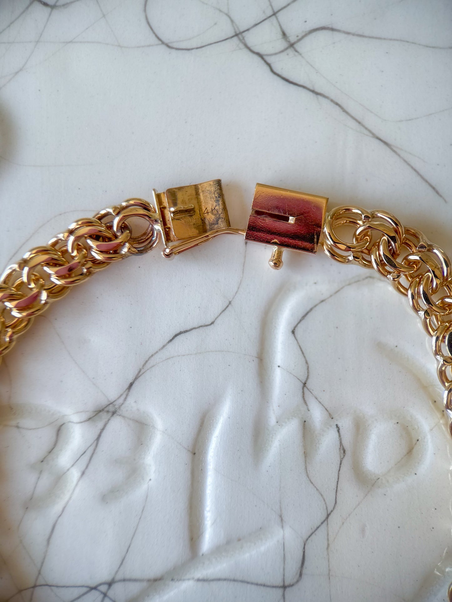 Vintage Natural Diamond 14k Yellow Gold 7 Inch Bracelet