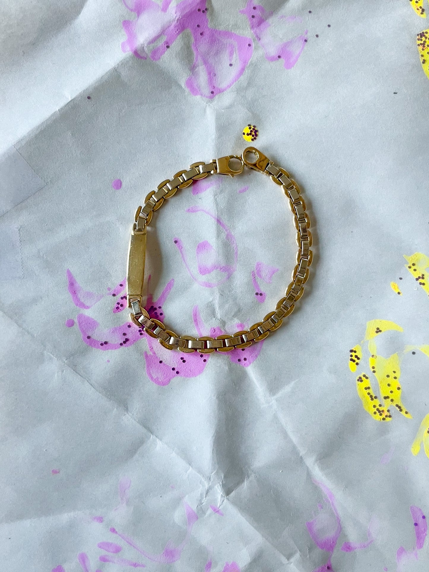 Vintage 18k Yellow and White Gold, Two Toned ID 8.5 Inch Bracelet