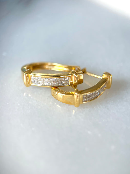 Natural Princess Cut Diamonds 14k Yellow Gold Hoop Earrings