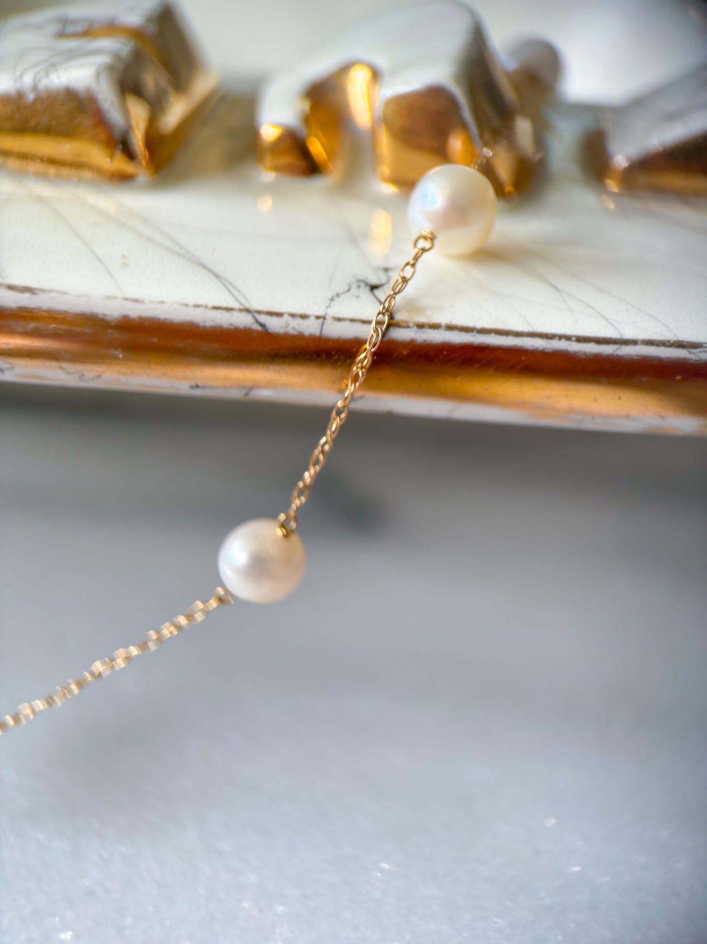 Vintage Natural Pearl 14k Yellow Gold 14 Inch Chain Necklace