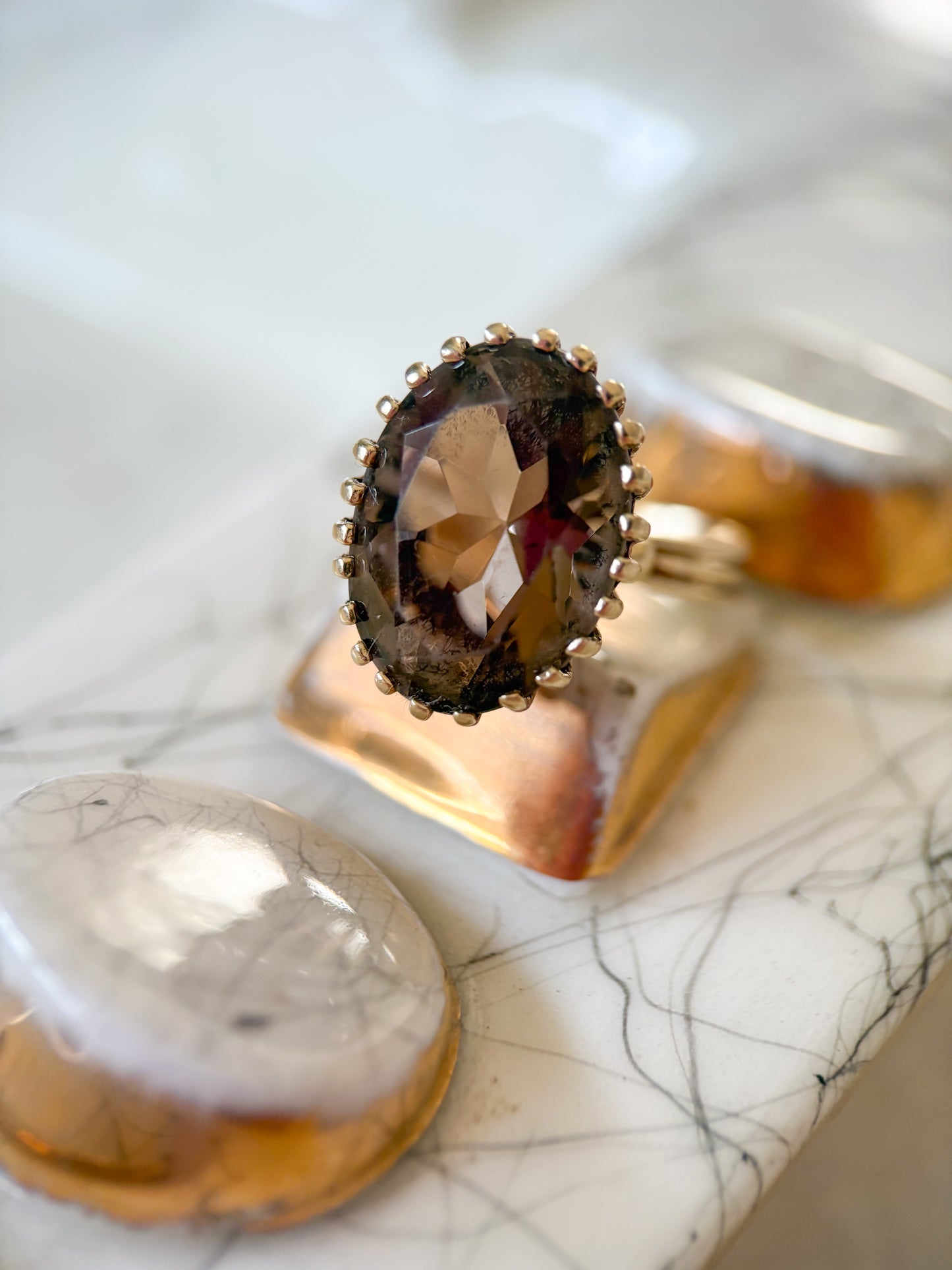Vintage Smokey Topaz 14k Yellow Gold Ring