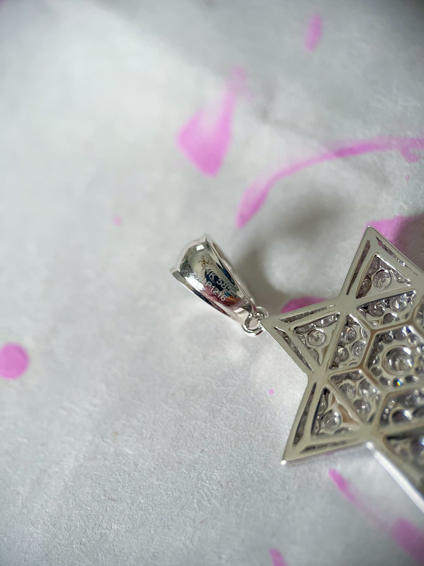 Natural Diamond Large Star of David 14k White Gold Charm