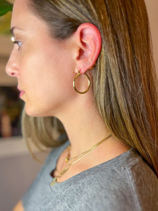 Vintage Large Tube 14k Yellow Gold Hoop Earrings