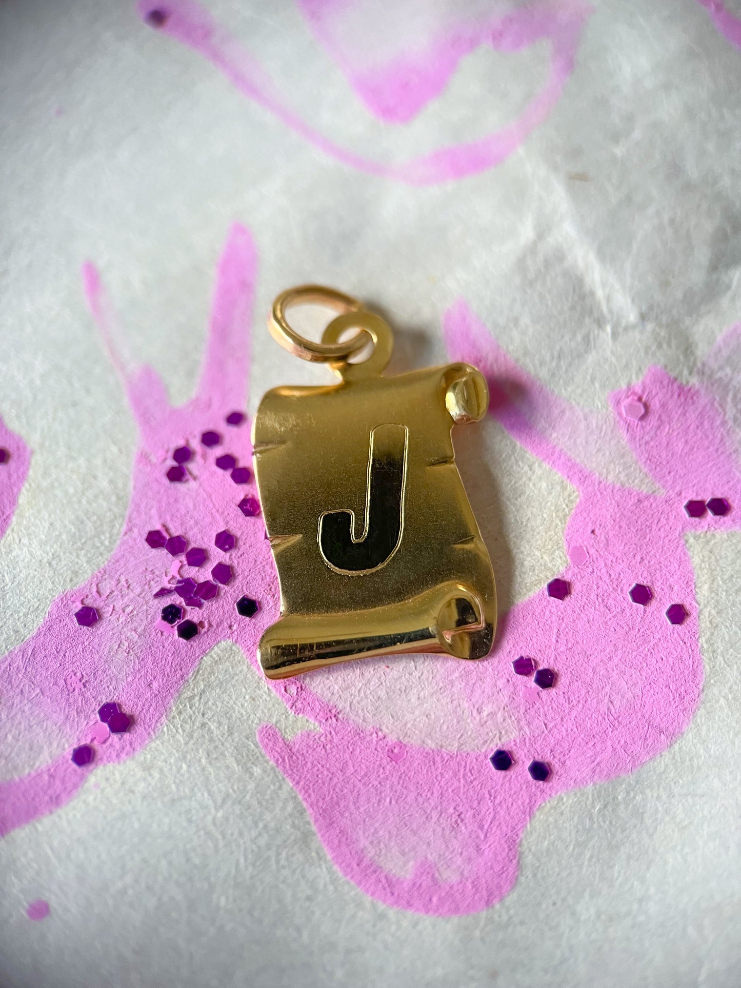 Vintage "J" on a Scroll 14k Yellow Gold Initial Charms