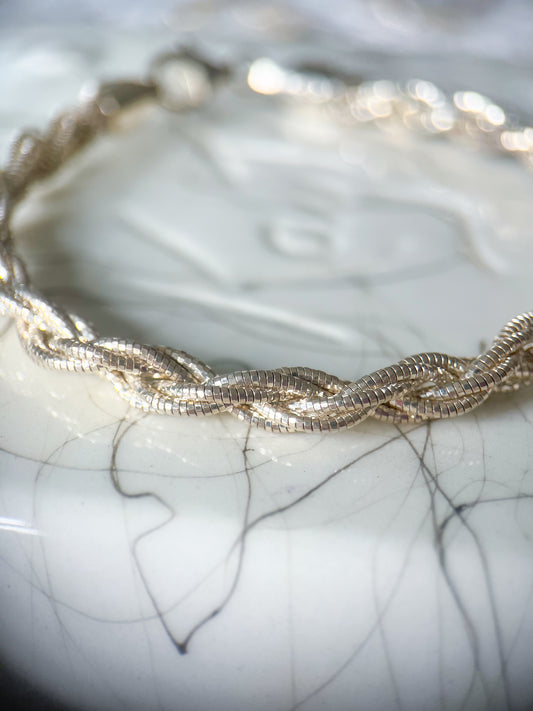 Vintage Braided Sterling Silver 7.5 Inch Bracelet, circa 1990s