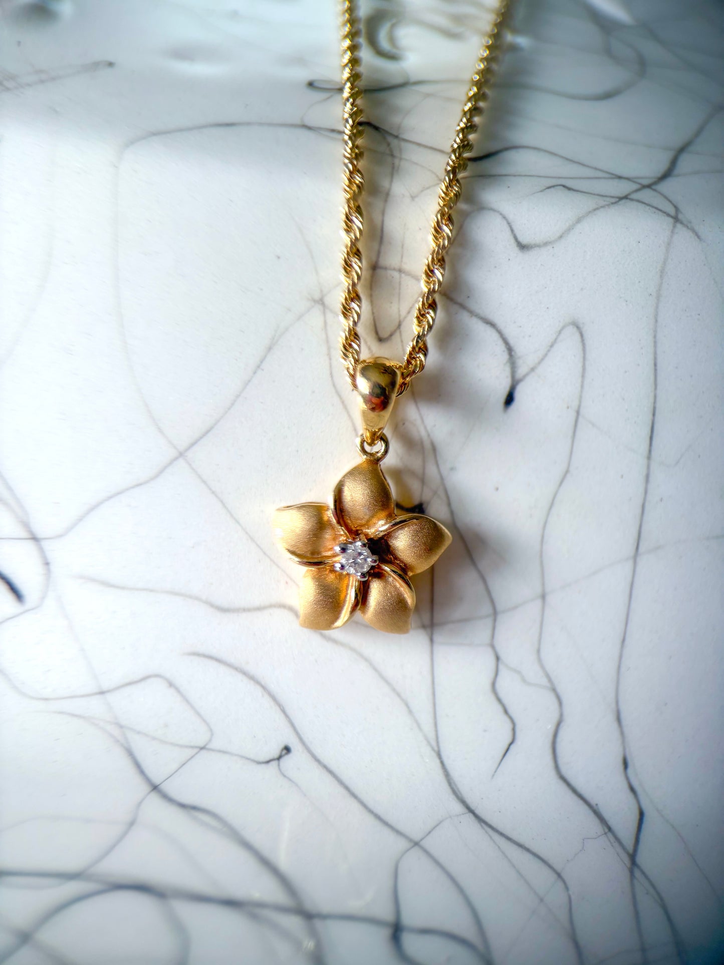 Vintage Flower with Natural Diamond 14k Yellow Gold Charm