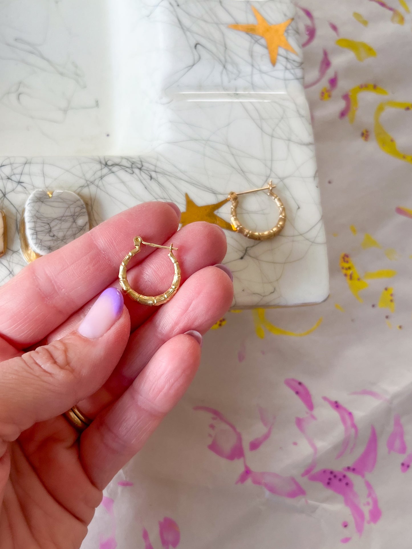 Vintage Bamboo 14k Yellow Gold Hoop Earrings