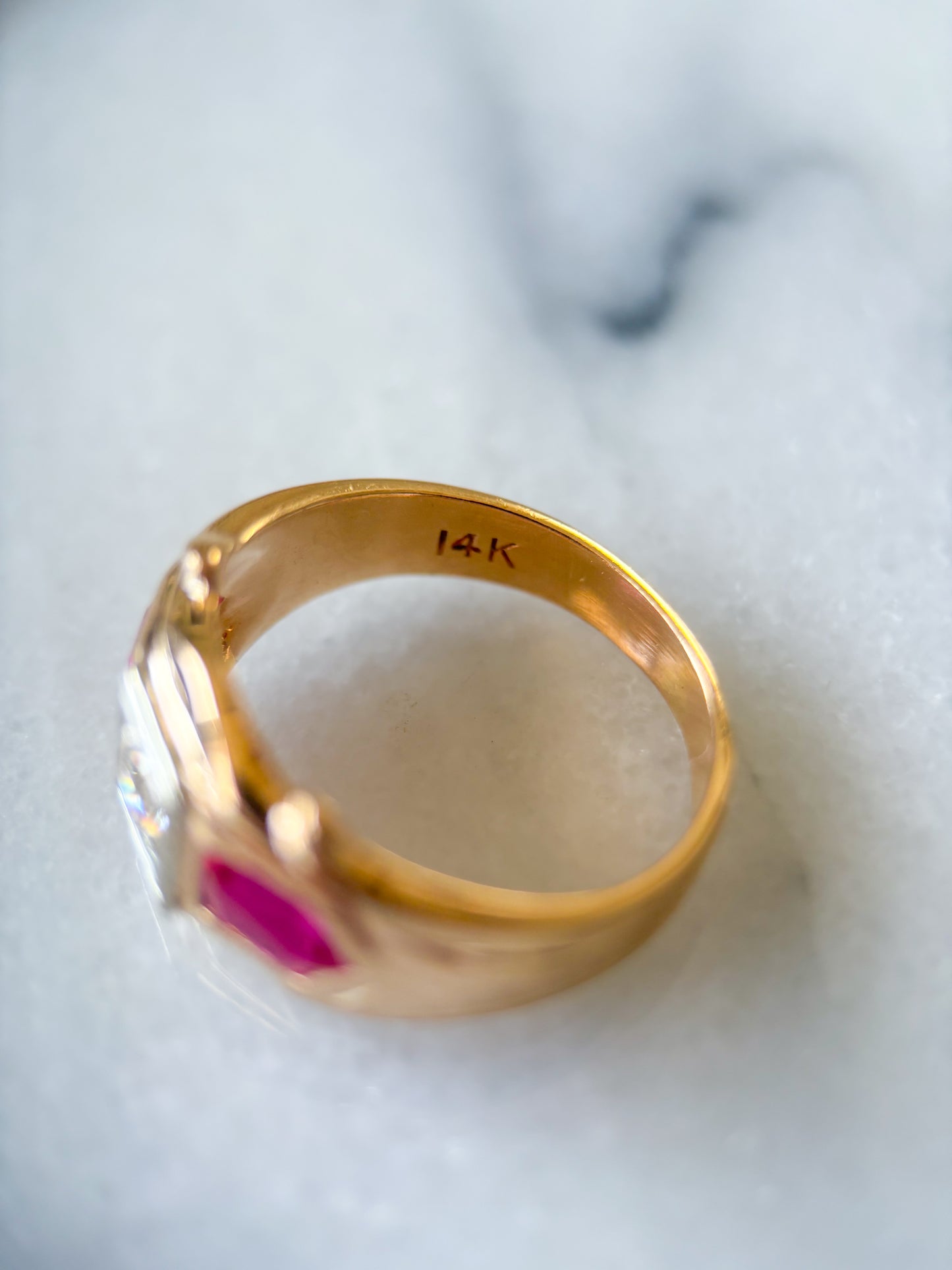 Vintage Three Stone Natural Diamond 14k Yellow Gold Ring