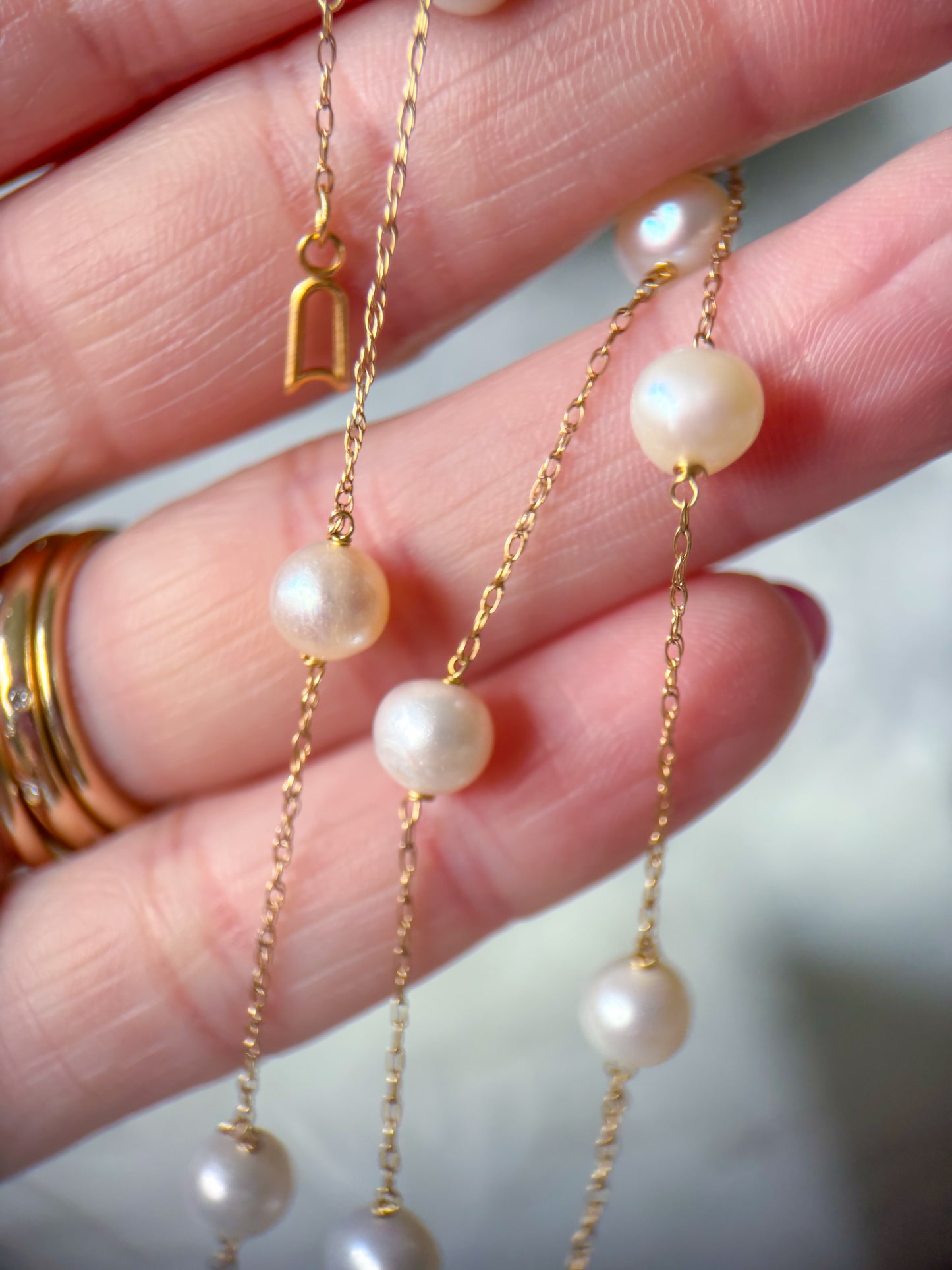 Vintage Natural Pearl 14k Yellow Gold 14 Inch Chain Necklace