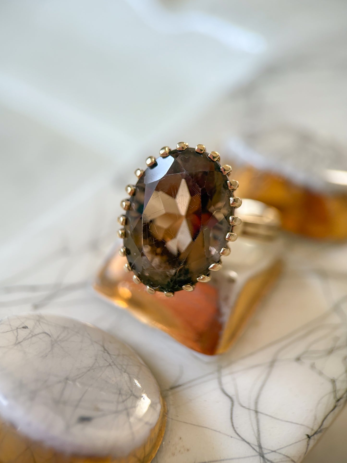 Vintage Smokey Topaz 14k Yellow Gold Ring