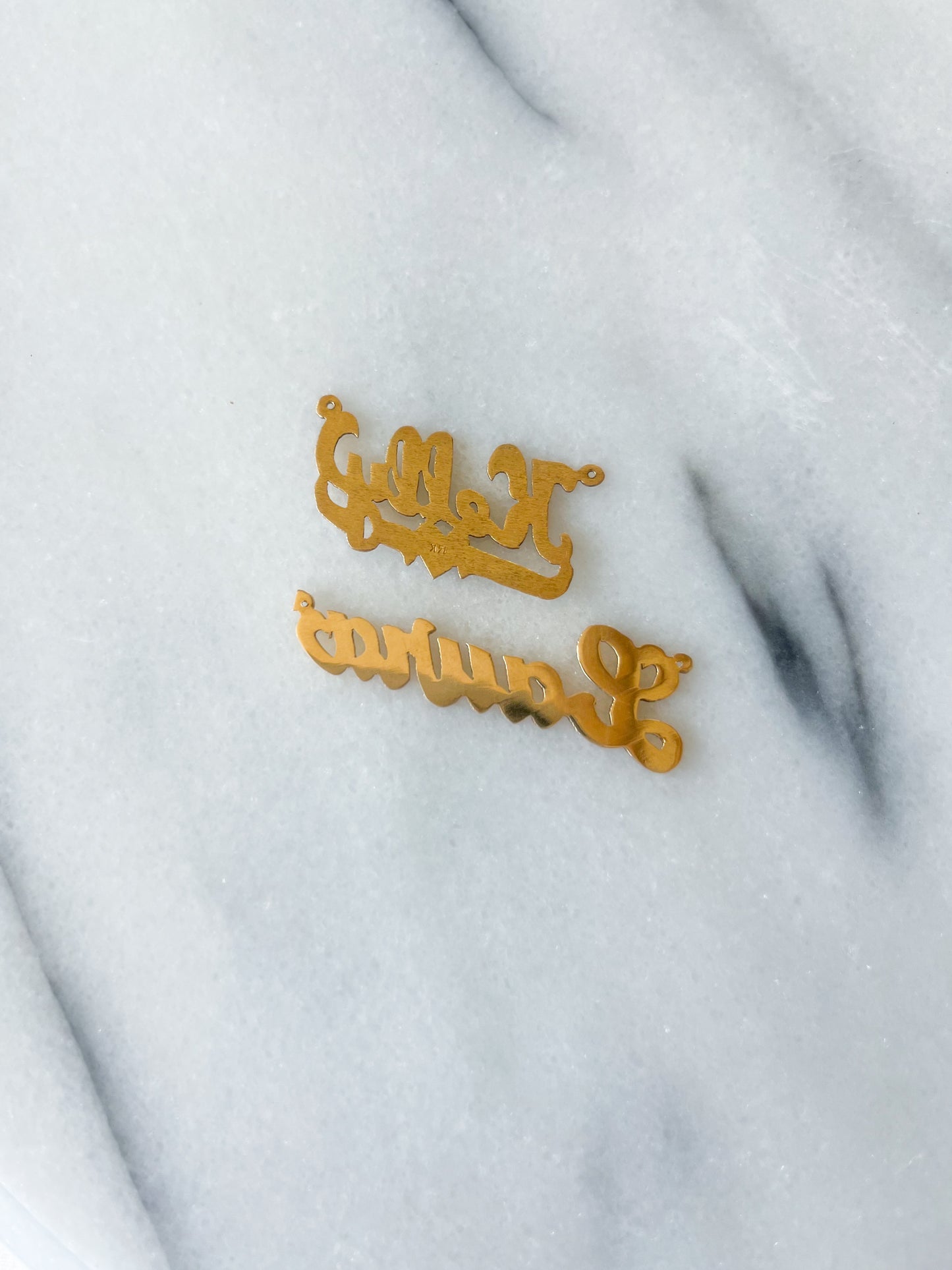 Vintage Name Plates "Kelly" & "Laura" (without chain), 14k Yellow Gold Charms