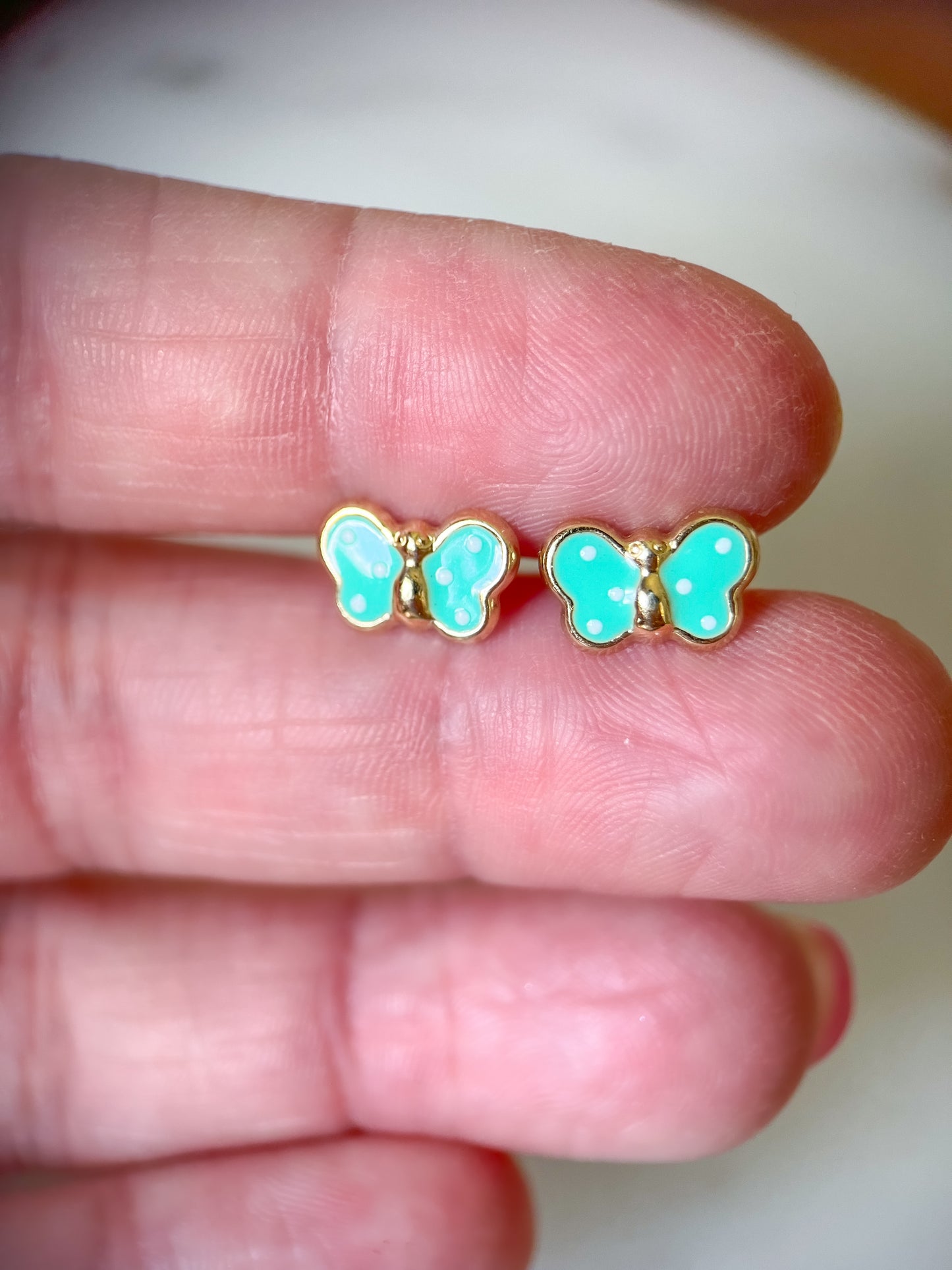 Mini 14k Yellow Gold Turquoise Butterfly Stud Earrings