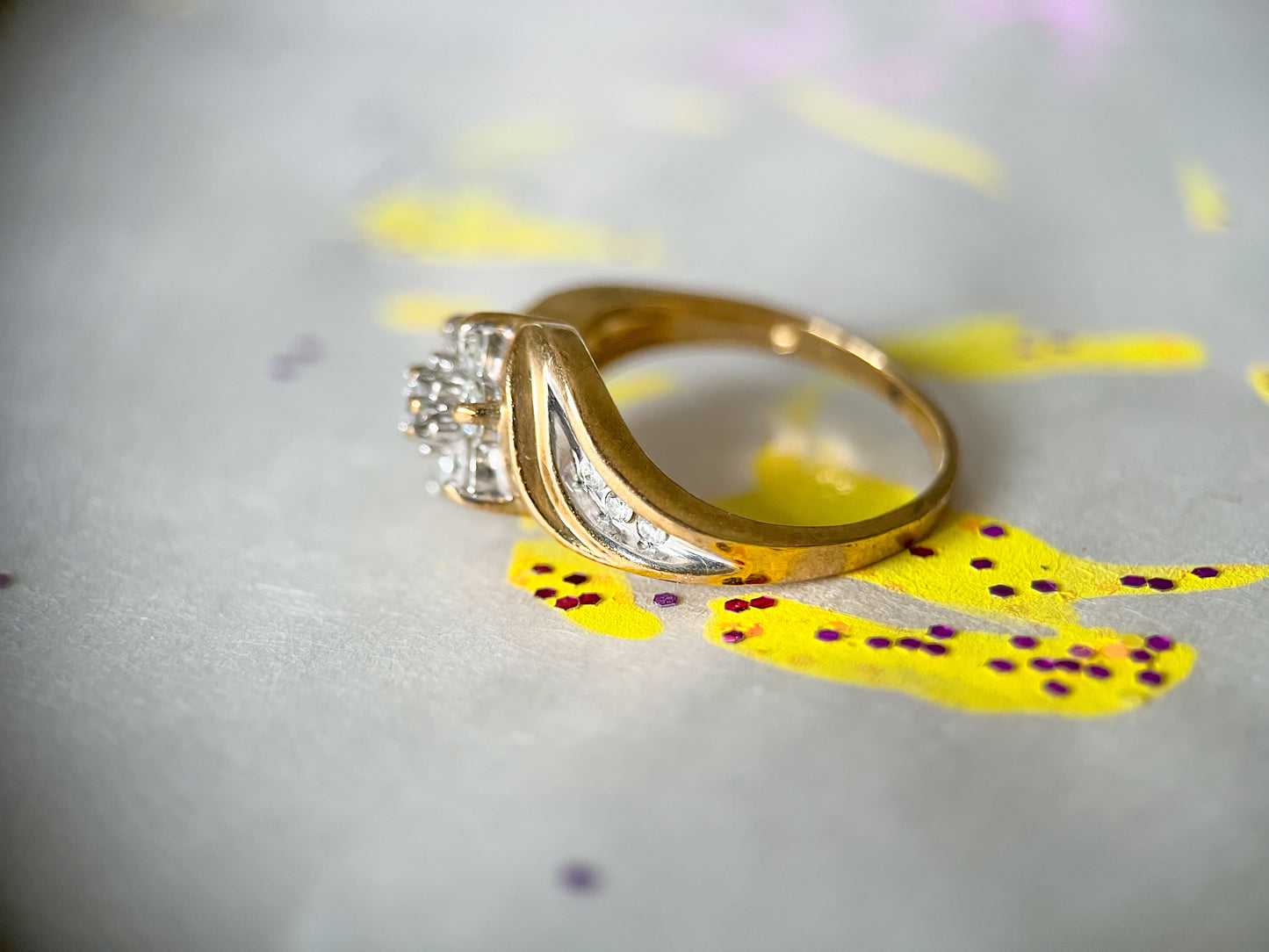 Vintage Natural Diamond Flower 10k Yellow Gold Ring