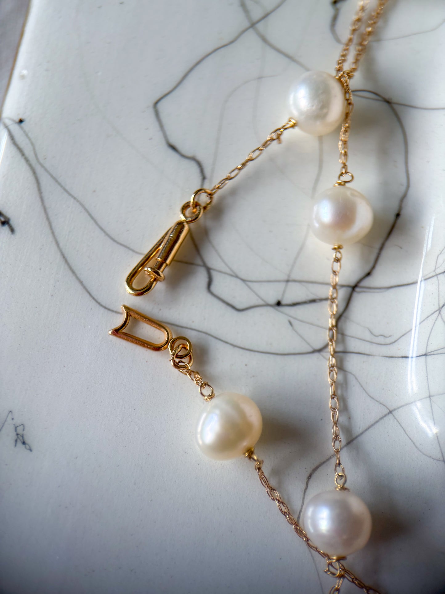 Vintage Natural Pearl 14k Yellow Gold 14 Inch Chain Necklace