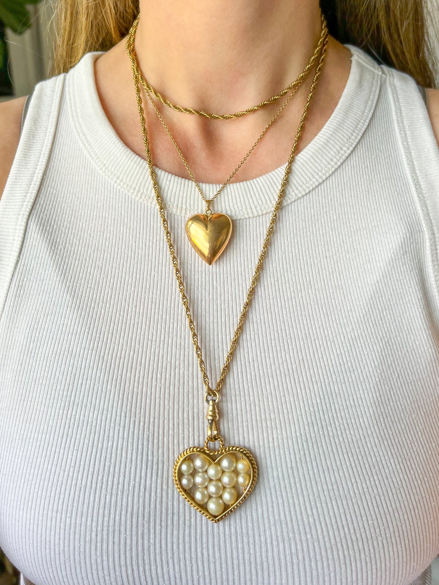 Vintage Large Open Heart with Pearls 14k Yellow Gold Charm