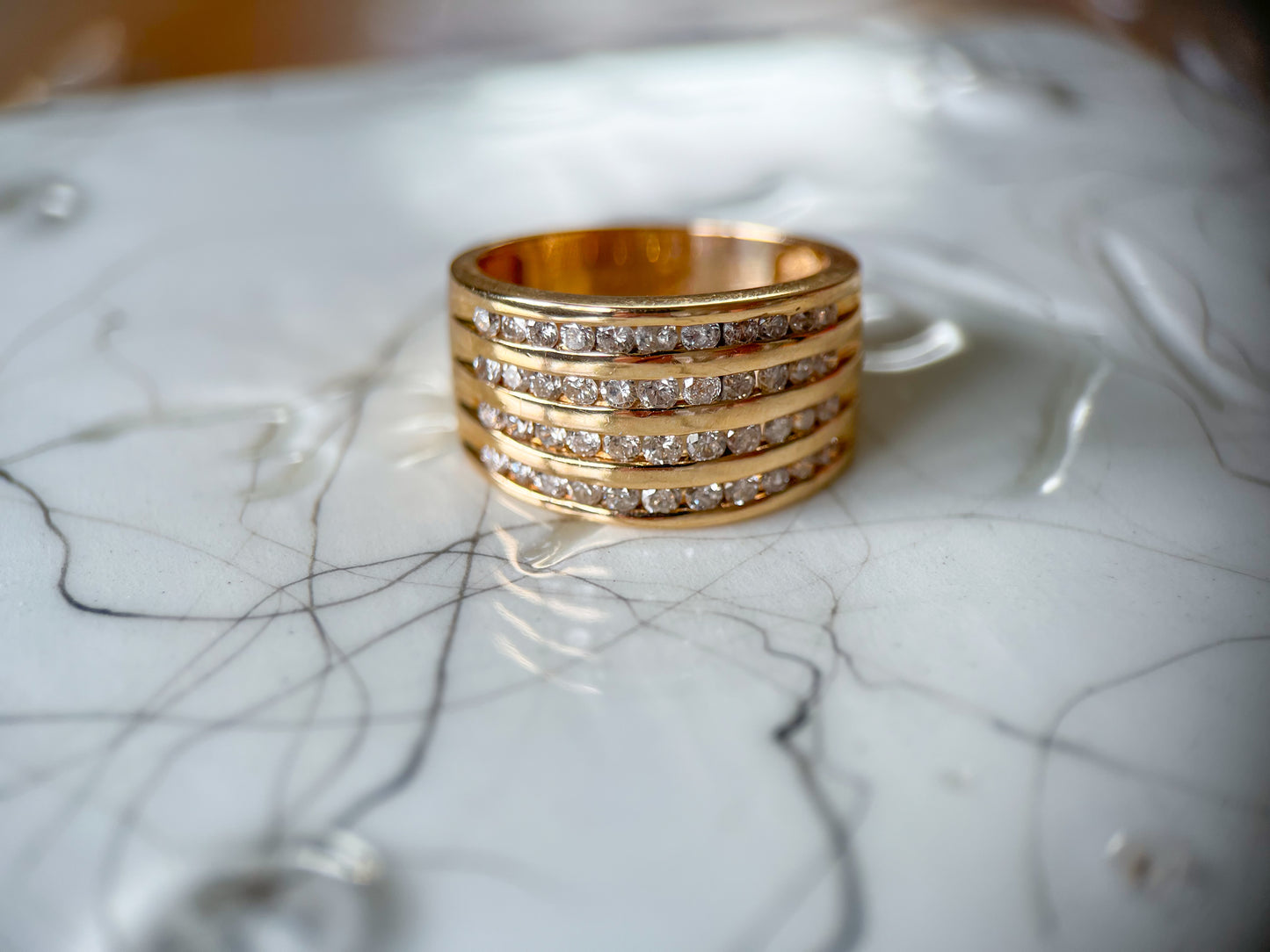 Vintage Natural Diamond 14k Yellow Gold Thick Ring
