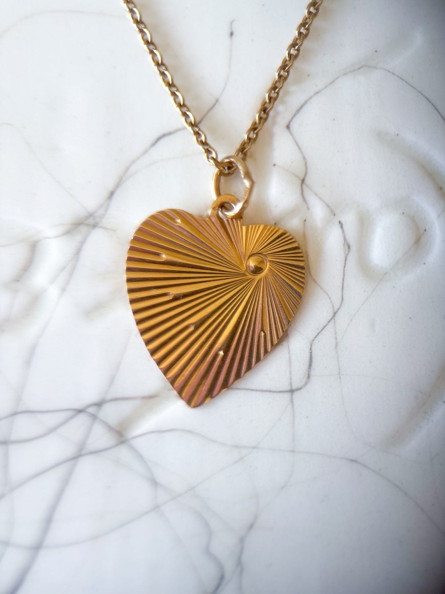 Vintage Engine Turned Heart 14k Yellow Gold Charm, Engraved: "Thou Shall Not Bear False Witness Against Thy Neighbor"