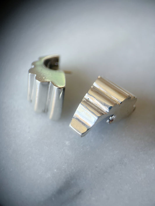 Vintage Sterling Silver Large Stud Earrings, circa 1970s