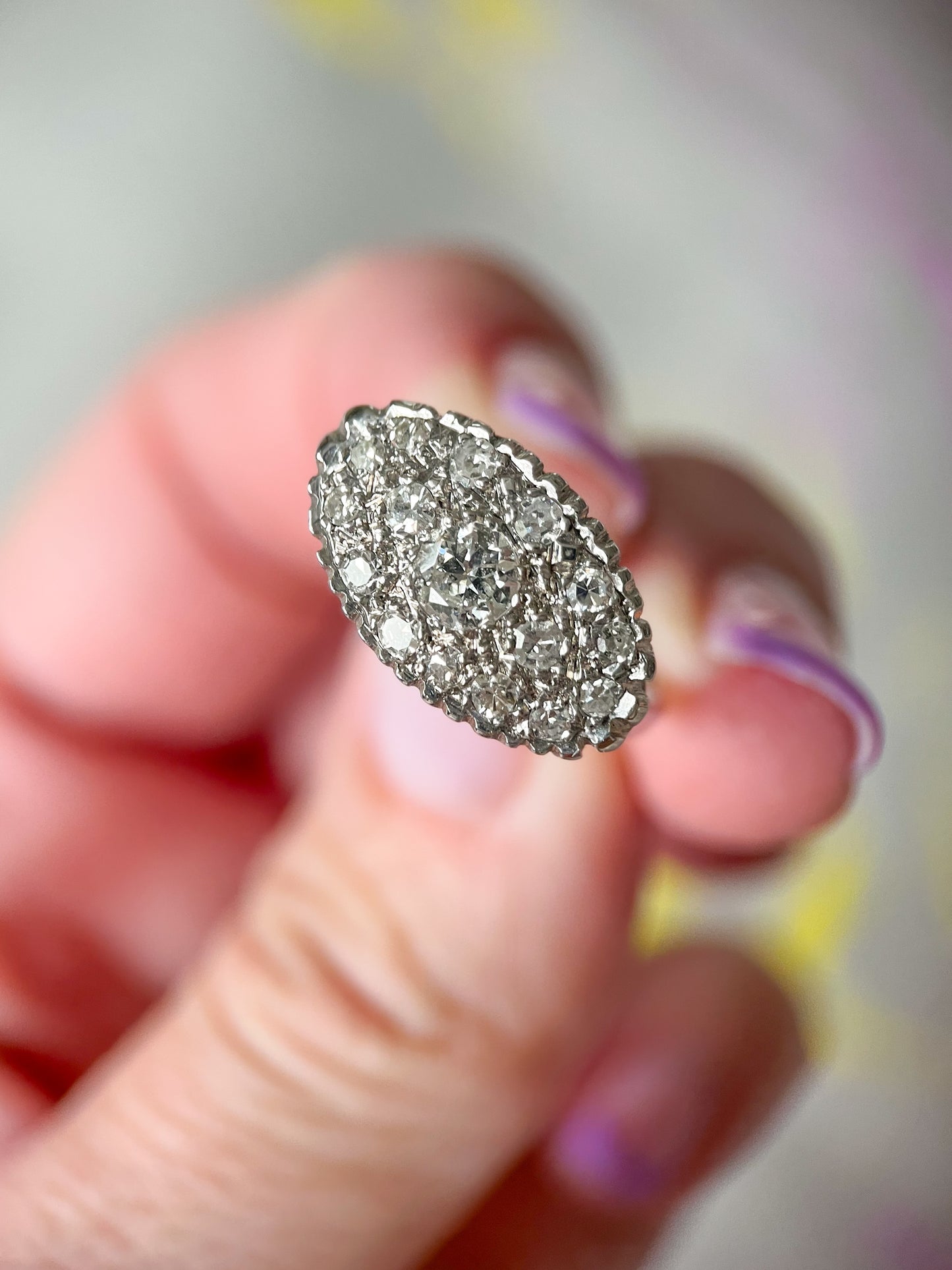 Vintage Natural Diamond 14k White Gold Statement Ring