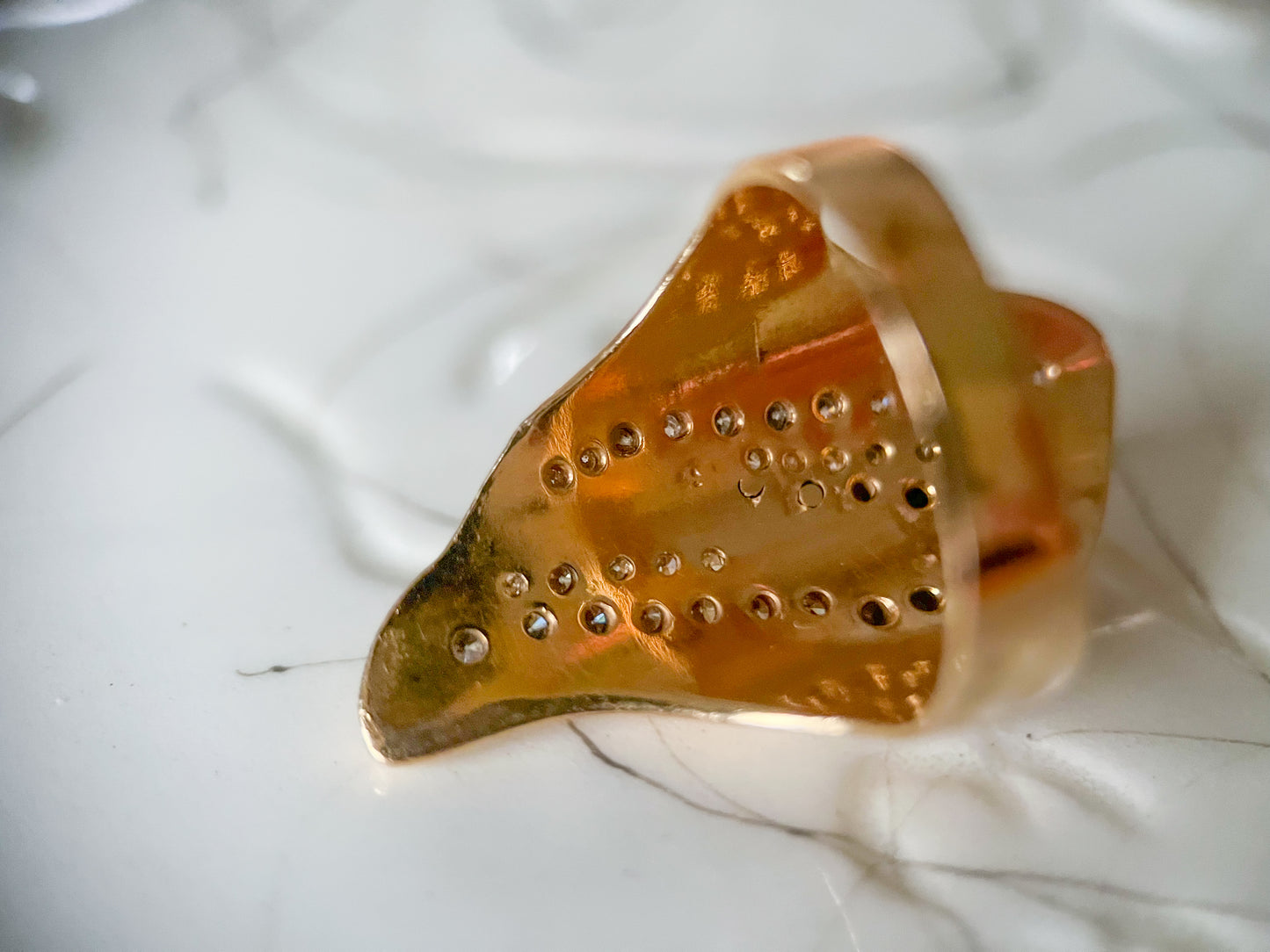 Vintage Natural Diamond 14k Yellow Gold Statement Ring