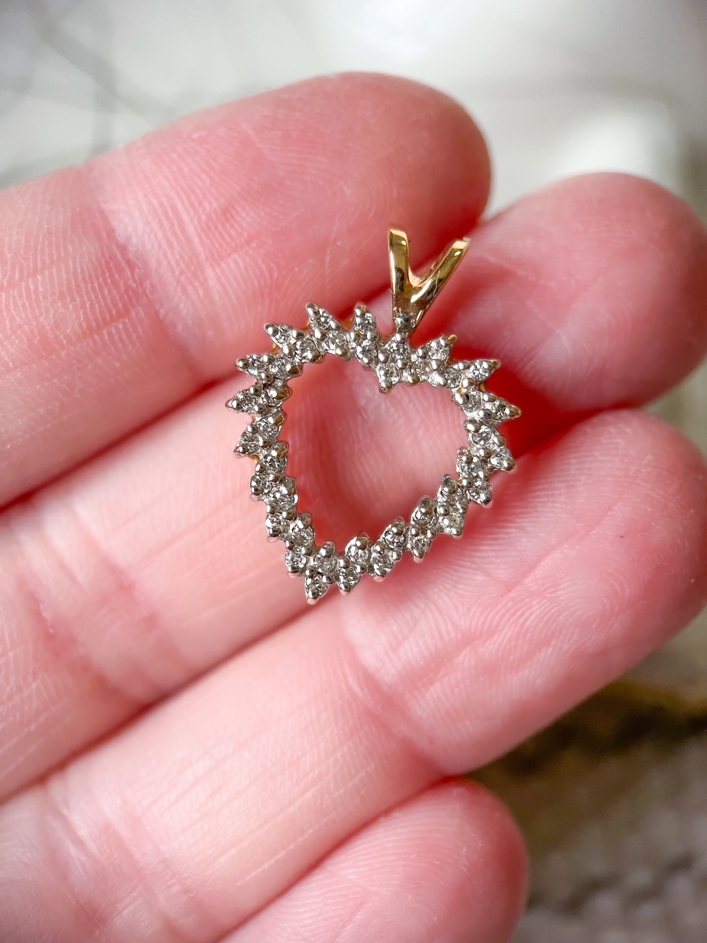 Vintage Natural Diamond Cluster 14k Yellow Gold Diamond Heart Charm